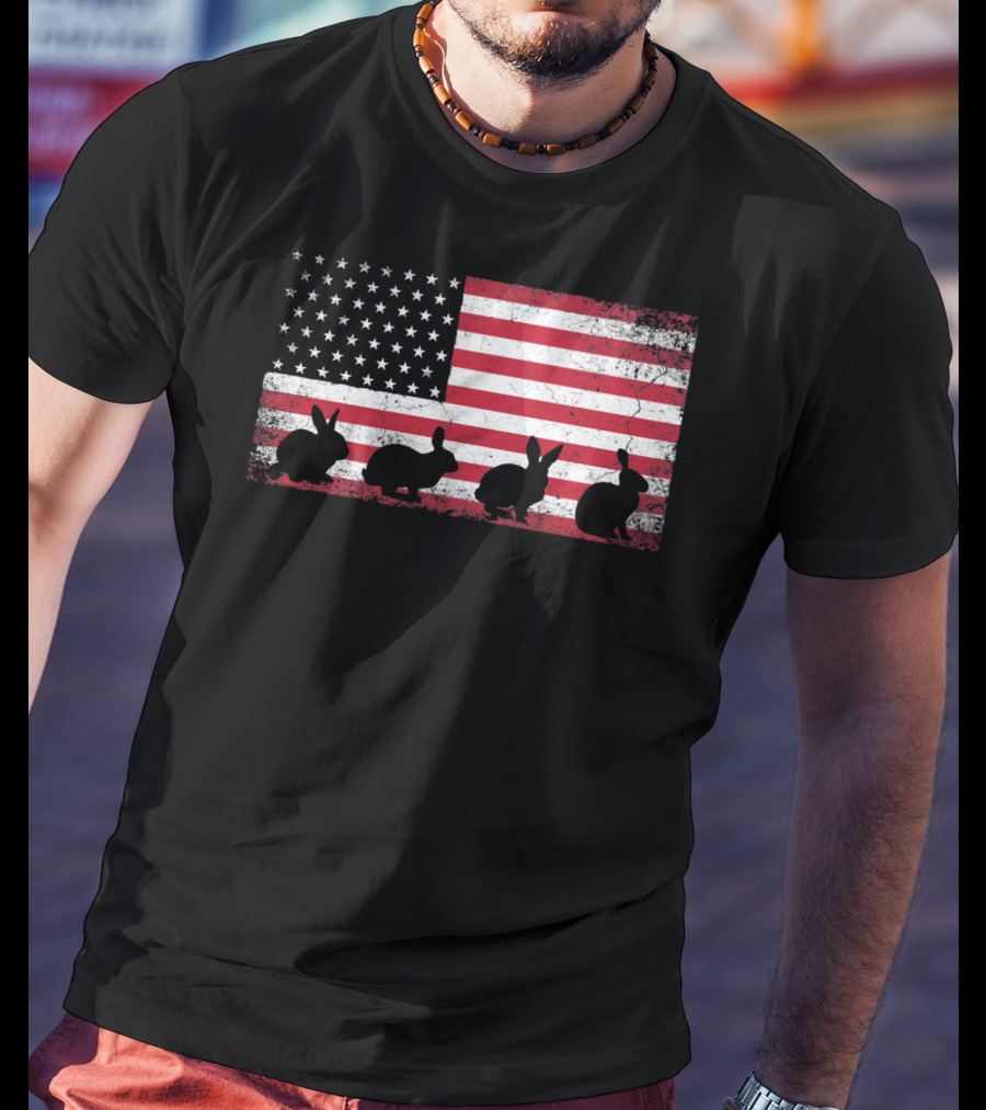 American Flag Bunny Rabbit Silhouettes Retro Easter T-Shirt