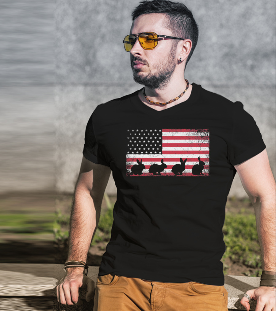 American Flag Bunny Rabbit Silhouettes Retro Easter T-Shirt