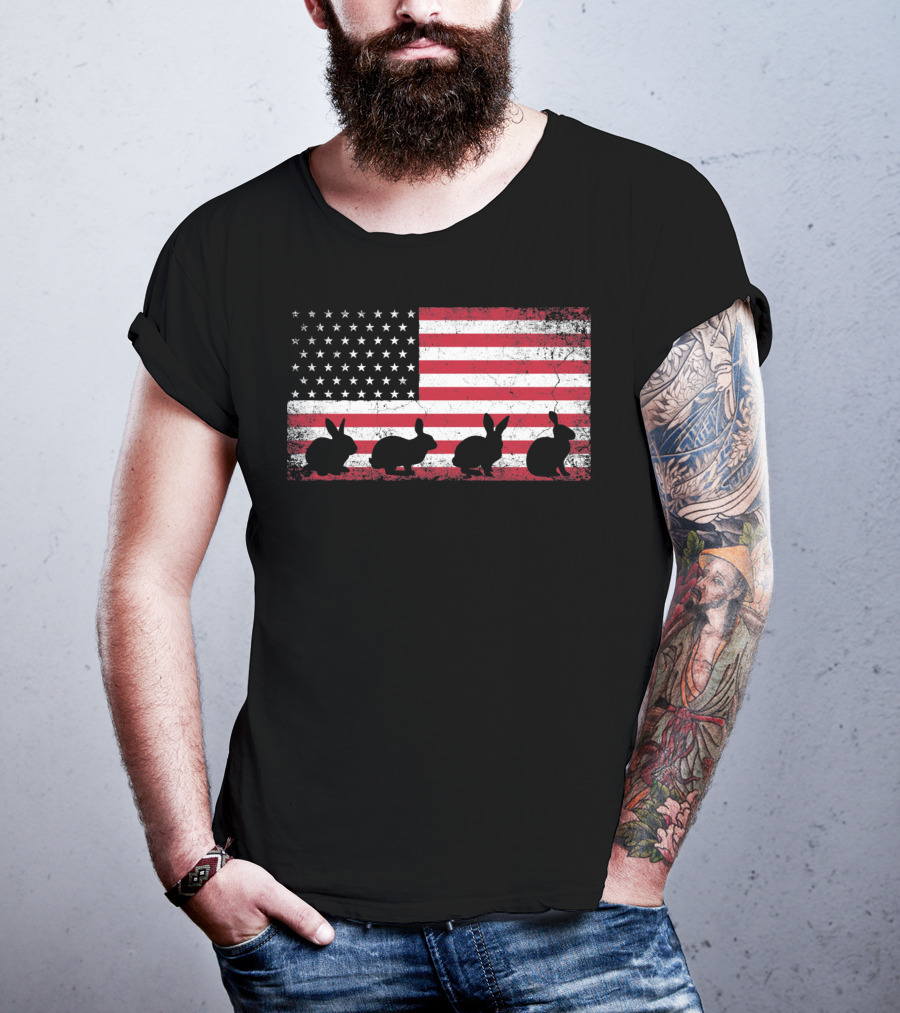 American Flag Bunny Rabbit Silhouettes Retro Easter T-Shirt