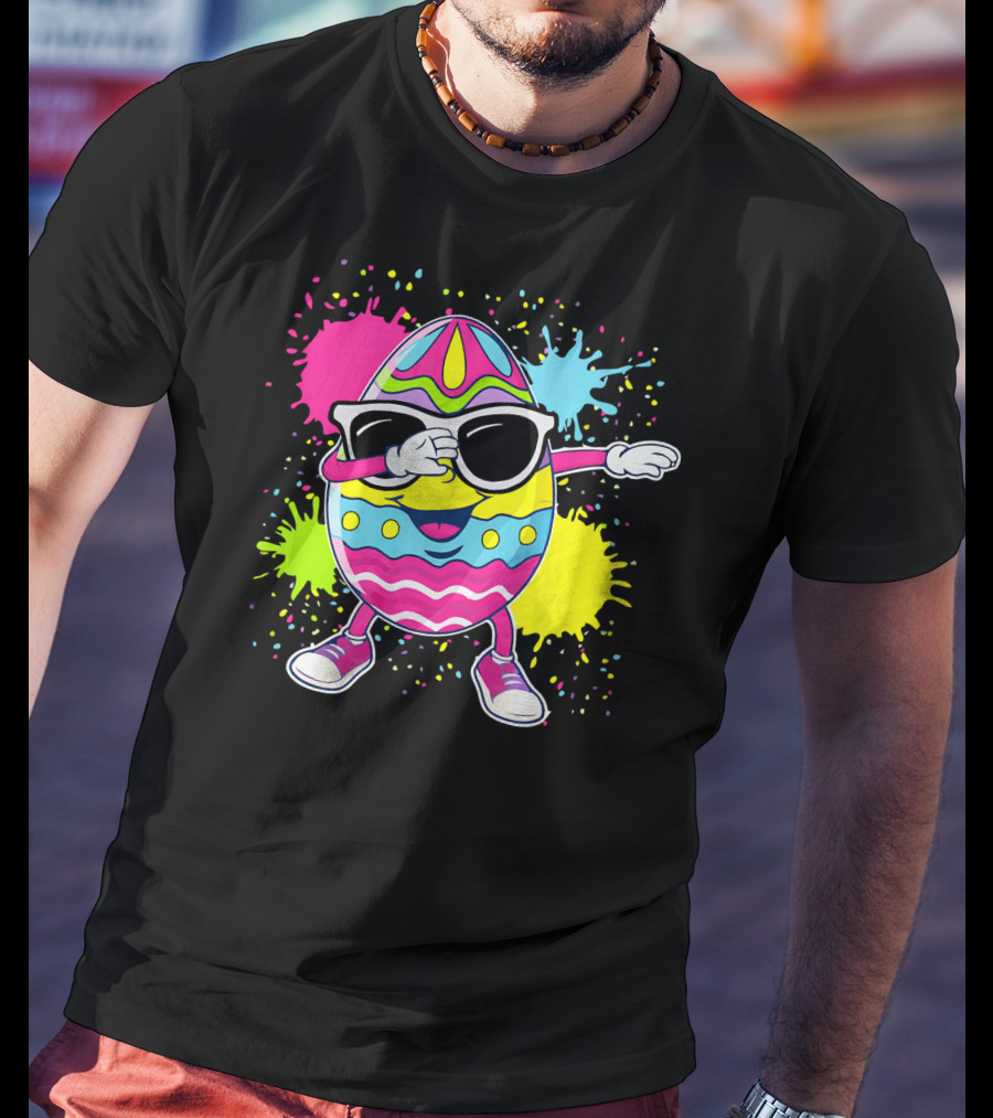 Cute Easter Egg Dabbing With Glasses Colorful Splatter T-Shirt