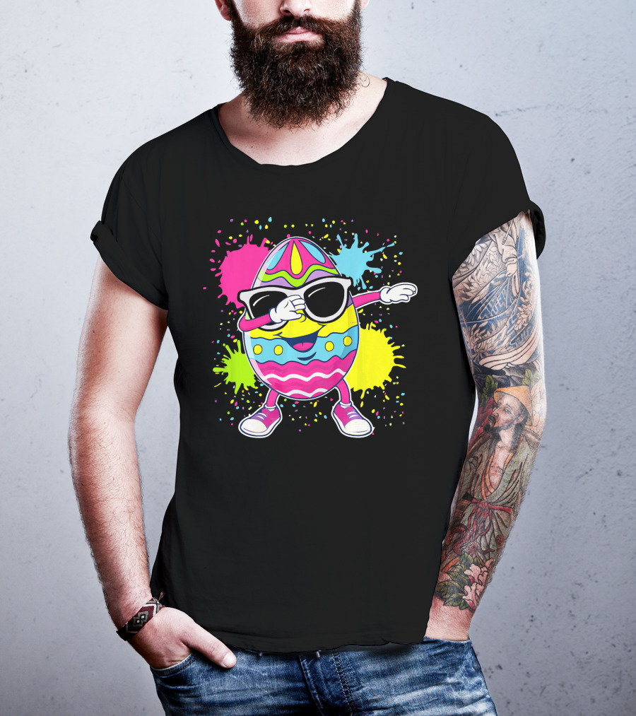 Cute Easter Egg Dabbing With Glasses Colorful Splatter T-Shirt