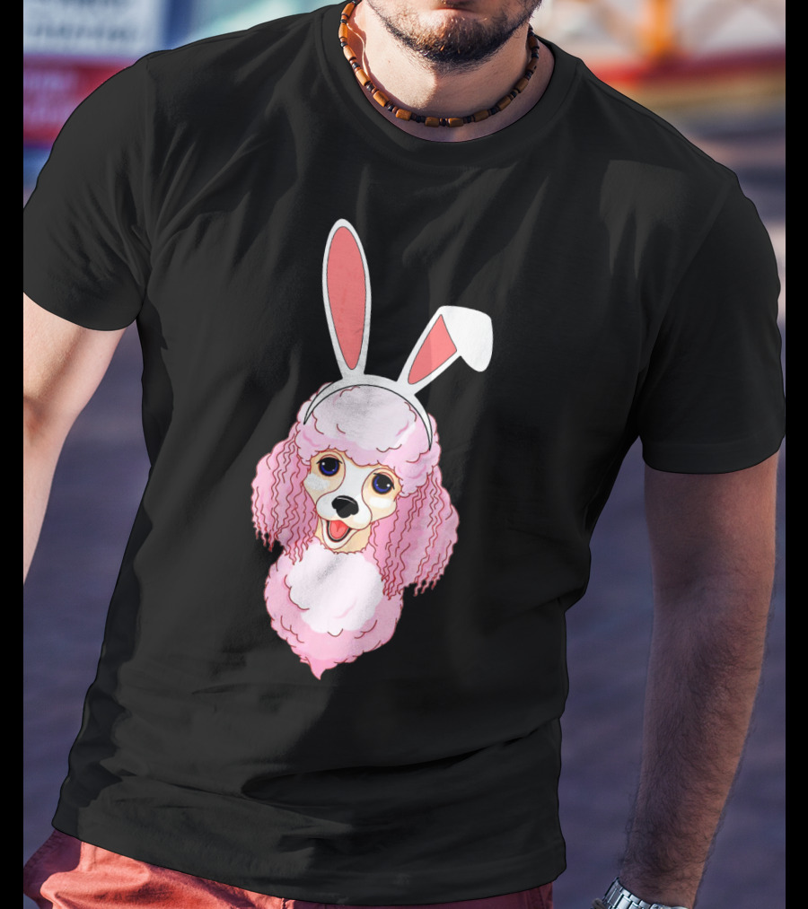 Poodle Bunny Ears Pink Happy Easter T-Shirt