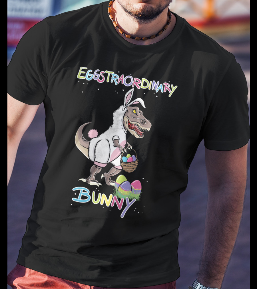 Eggstraordinary Bunny Dinosaur With Basket Of Easter Eggs T-Shirt