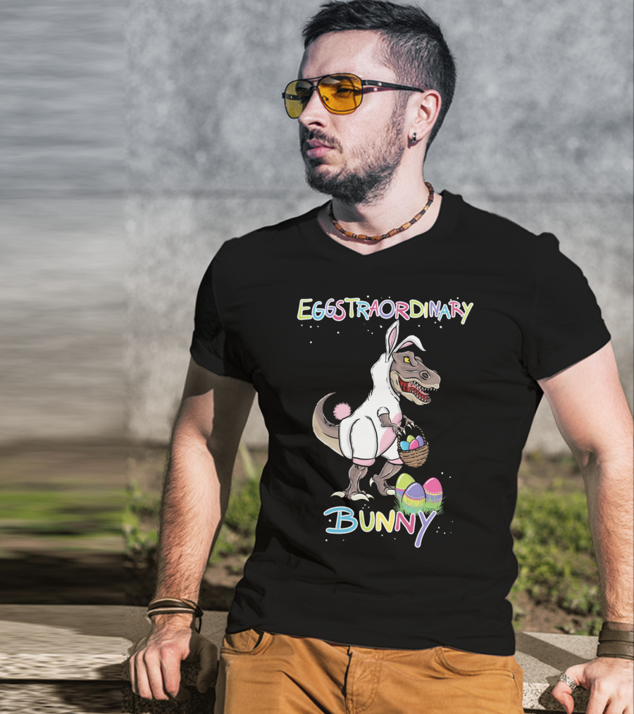 Eggstraordinary Bunny Dinosaur With Basket Of Easter Eggs T-Shirt