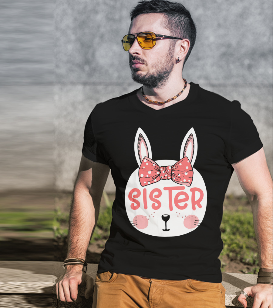 Sister Easter Bunny Pink Bow Easter Sunday T-Shirt