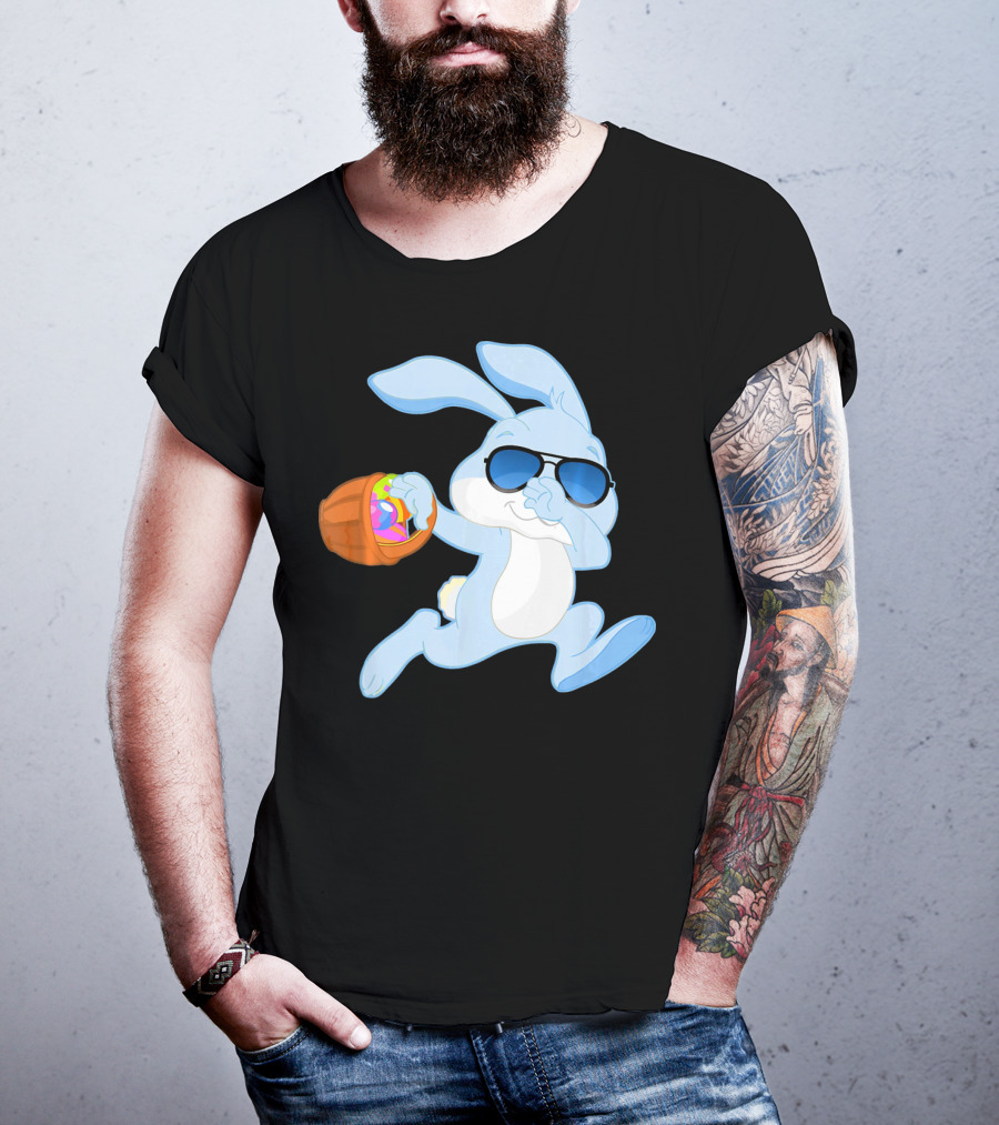 Easter Rabbit Sunglasses Holding Egg Basket T-Shirt