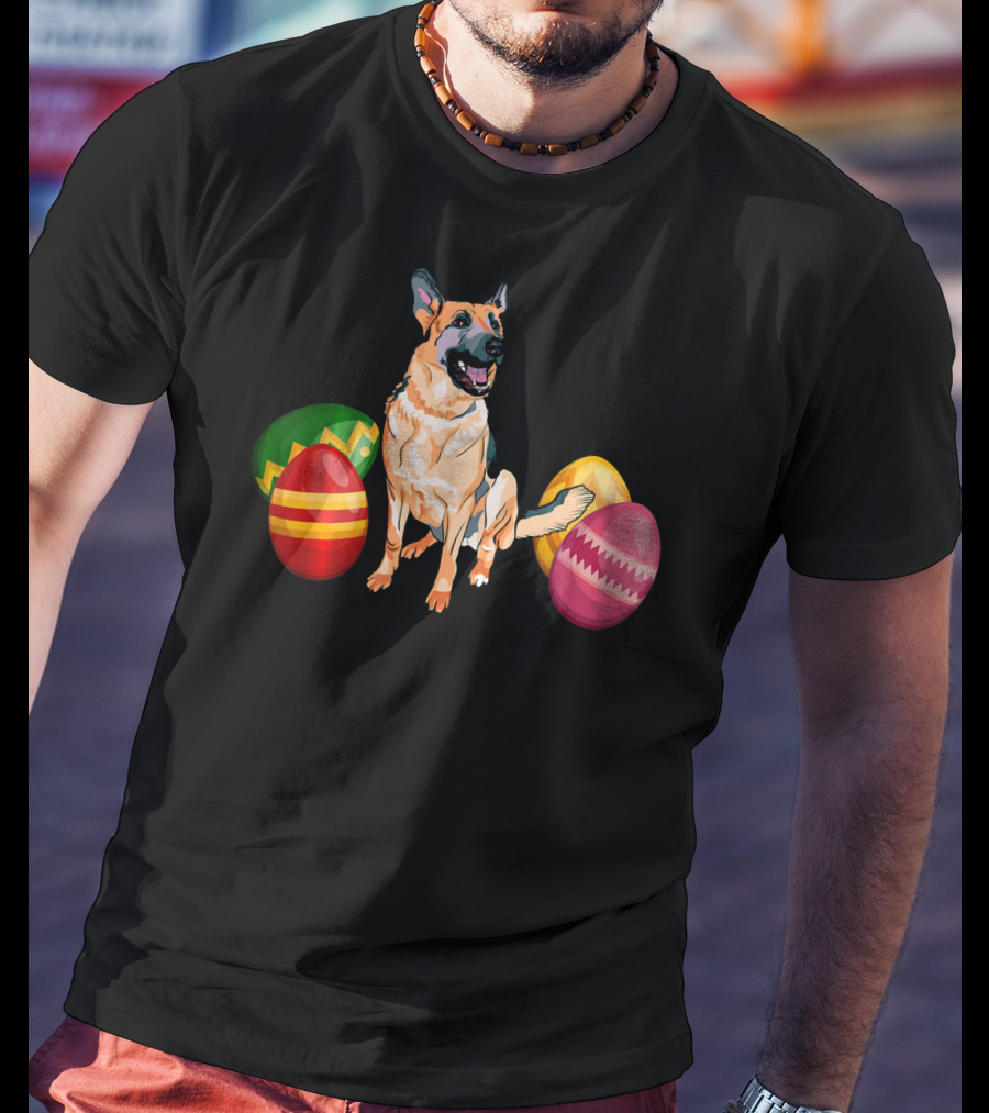 Funny Easter German Shepherd With Colorful Eggs T-Shirt