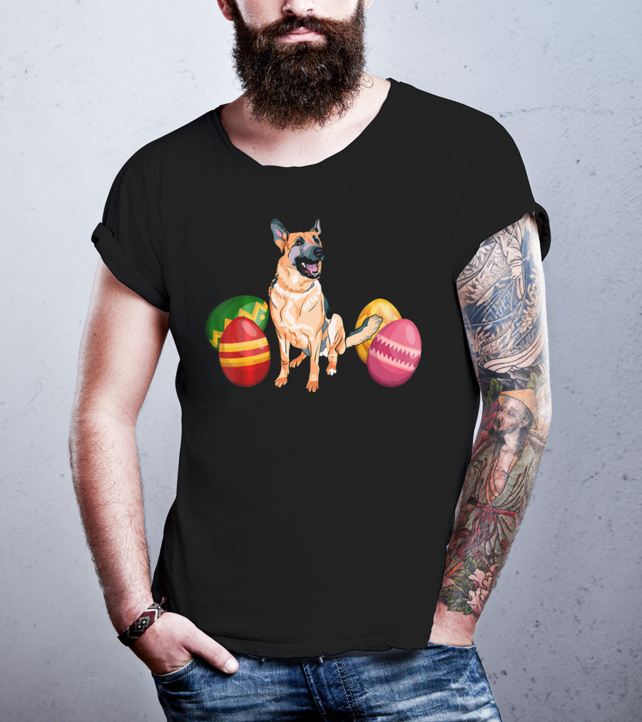 Funny Easter German Shepherd With Colorful Eggs T-Shirt