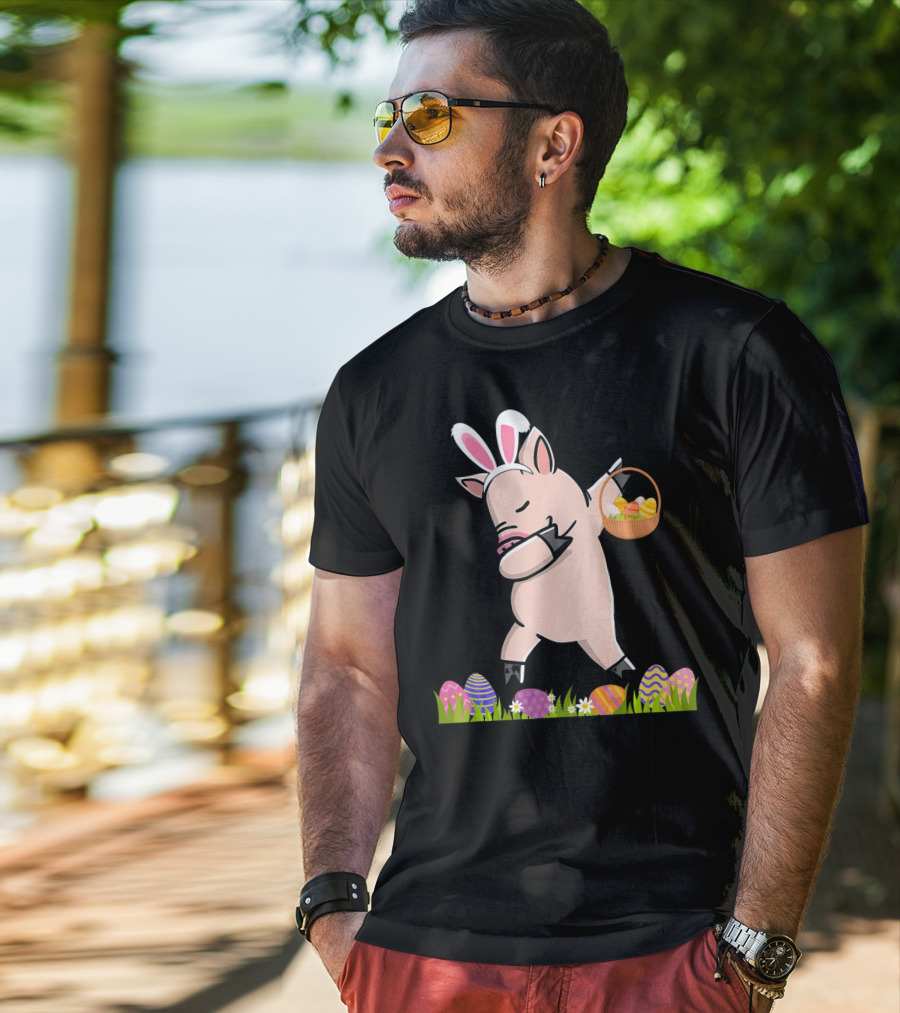 Dabbing Mini Pig With Easter Basket And Colorful Eggs Happy Easter Day T-Shirt
