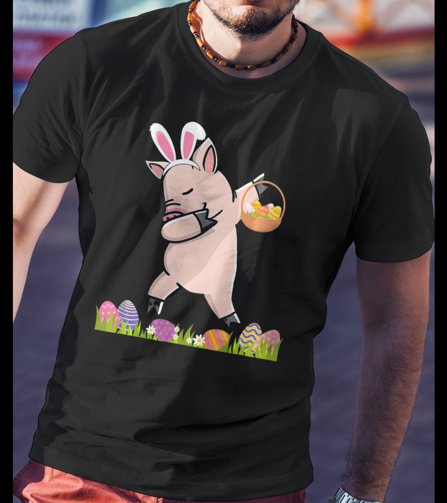 Dabbing Mini Pig With Easter Basket And Colorful Eggs Happy Easter Day T-Shirt