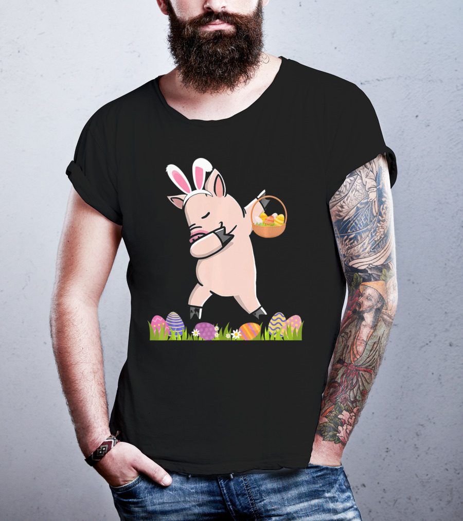Dabbing Mini Pig With Easter Basket And Colorful Eggs Happy Easter Day T-Shirt