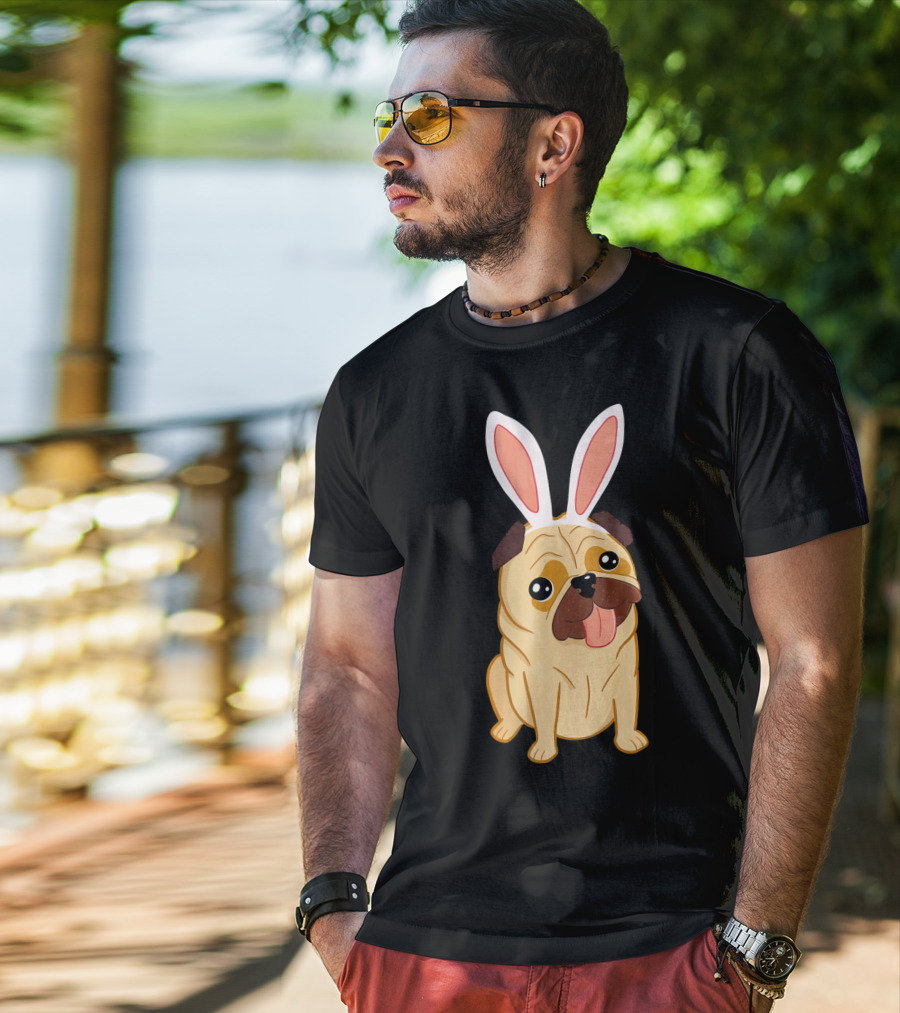 Adorable Easter Pug With Bunny Ears T-Shirt