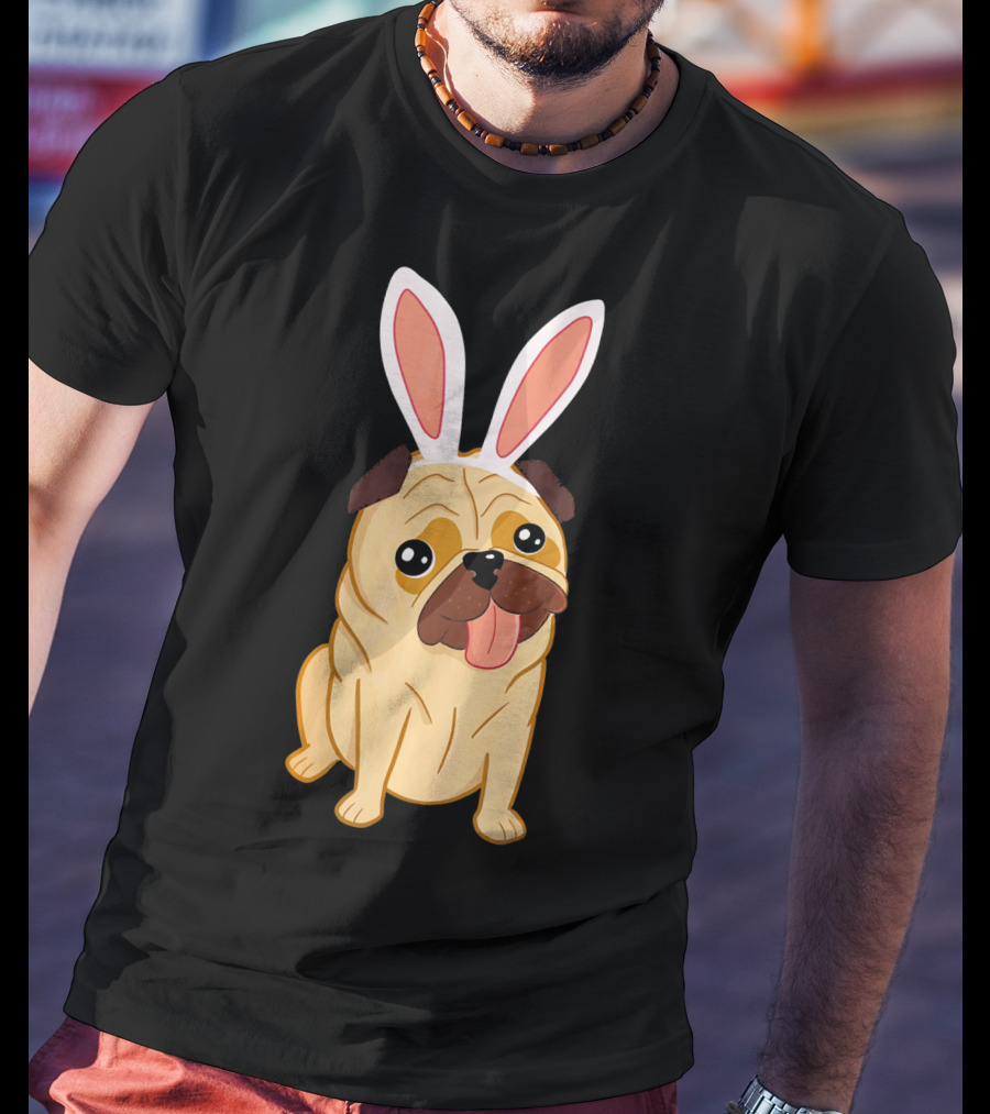 Adorable Easter Pug With Bunny Ears T-Shirt