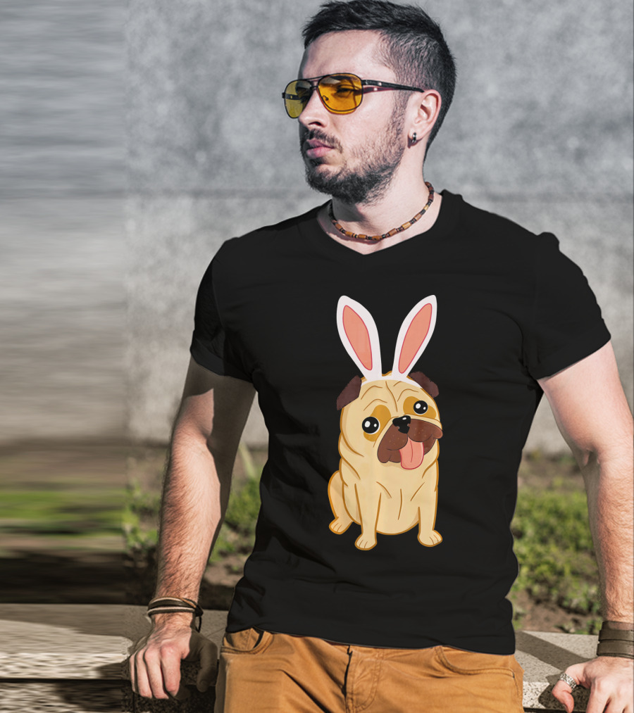 Adorable Easter Pug With Bunny Ears T-Shirt