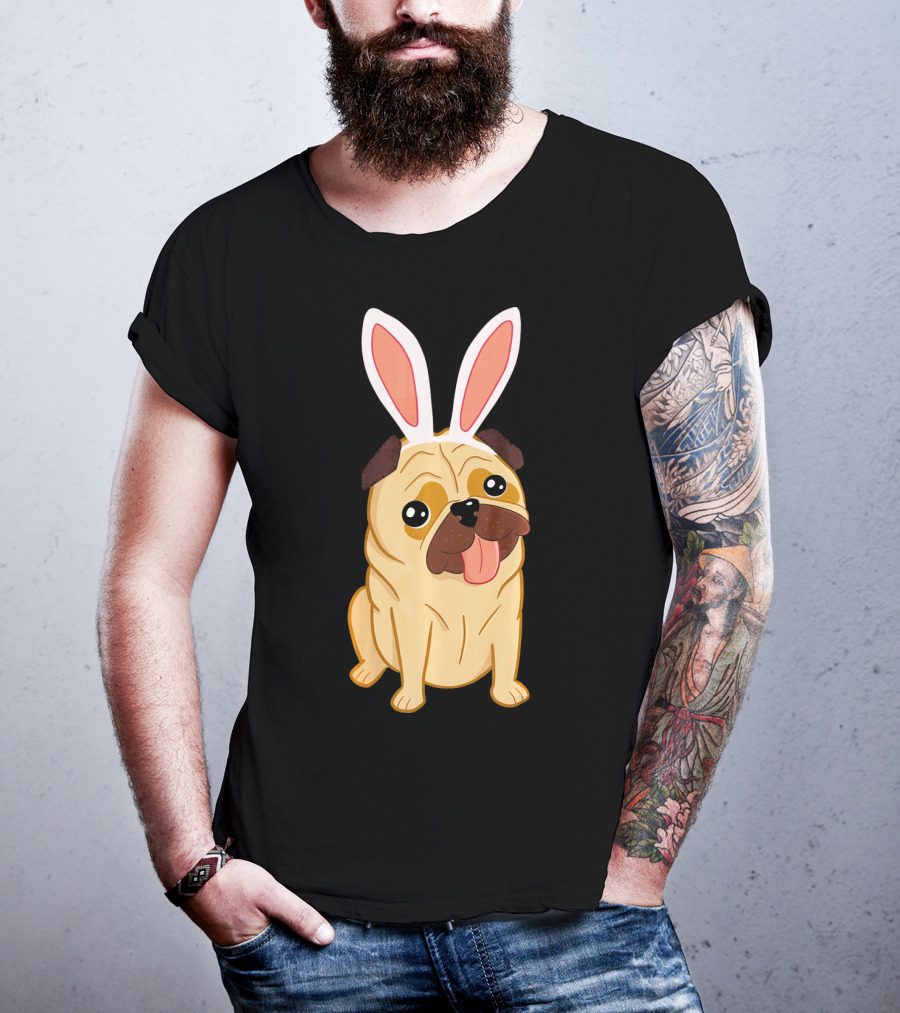 Adorable Easter Pug With Bunny Ears T-Shirt