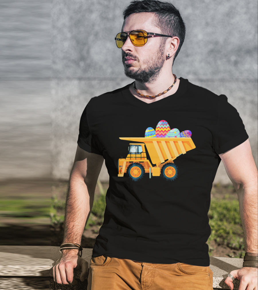 Easter Day Dump Truck With Colorful Eggs And Bunny Driver T-Shirt