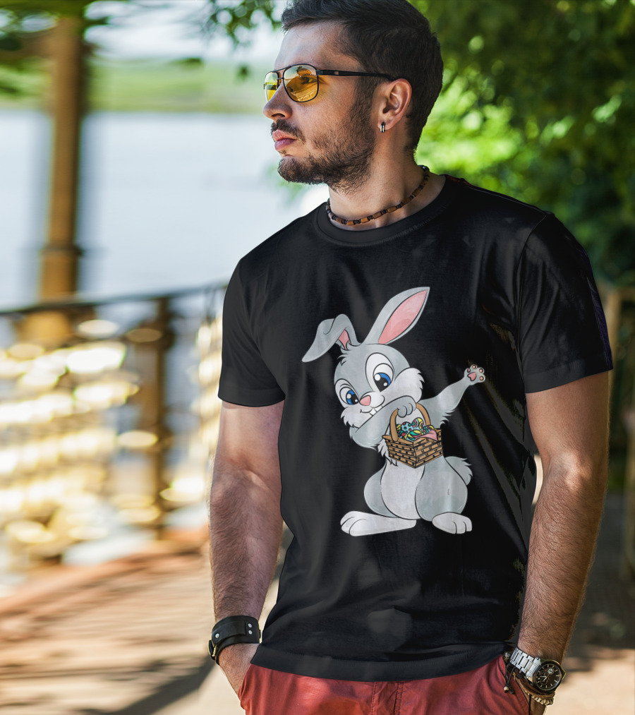 Dabbing Easter Bunny With Cute Basket Of Eggs T-Shirt
