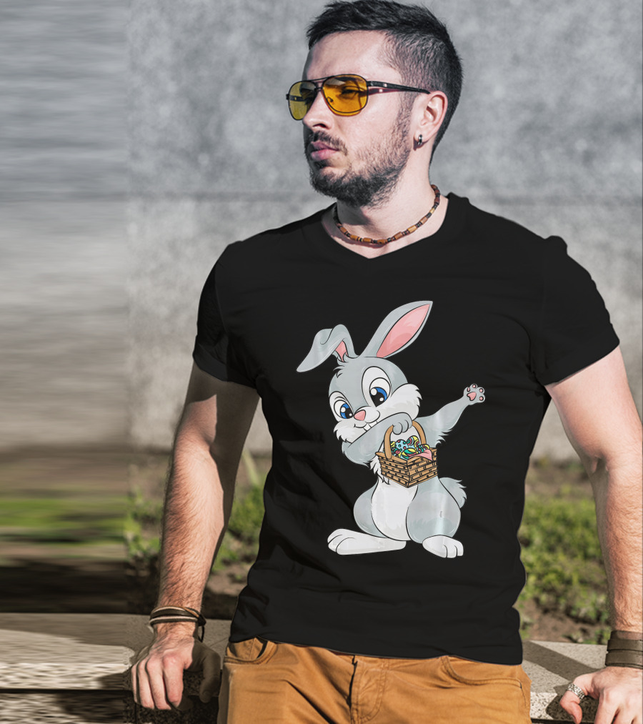 Dabbing Easter Bunny With Cute Basket Of Eggs T-Shirt