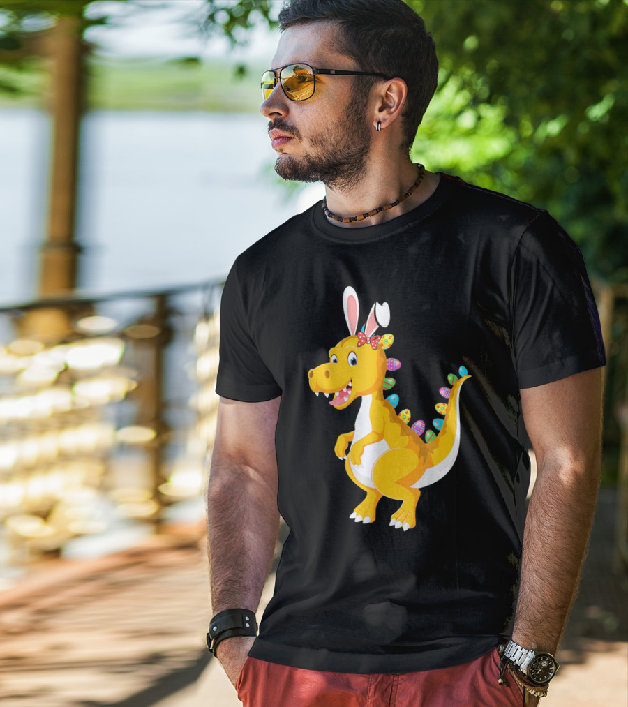 Dinosaur Rex With Bunny Ears And Easter Eggs T-Shirt