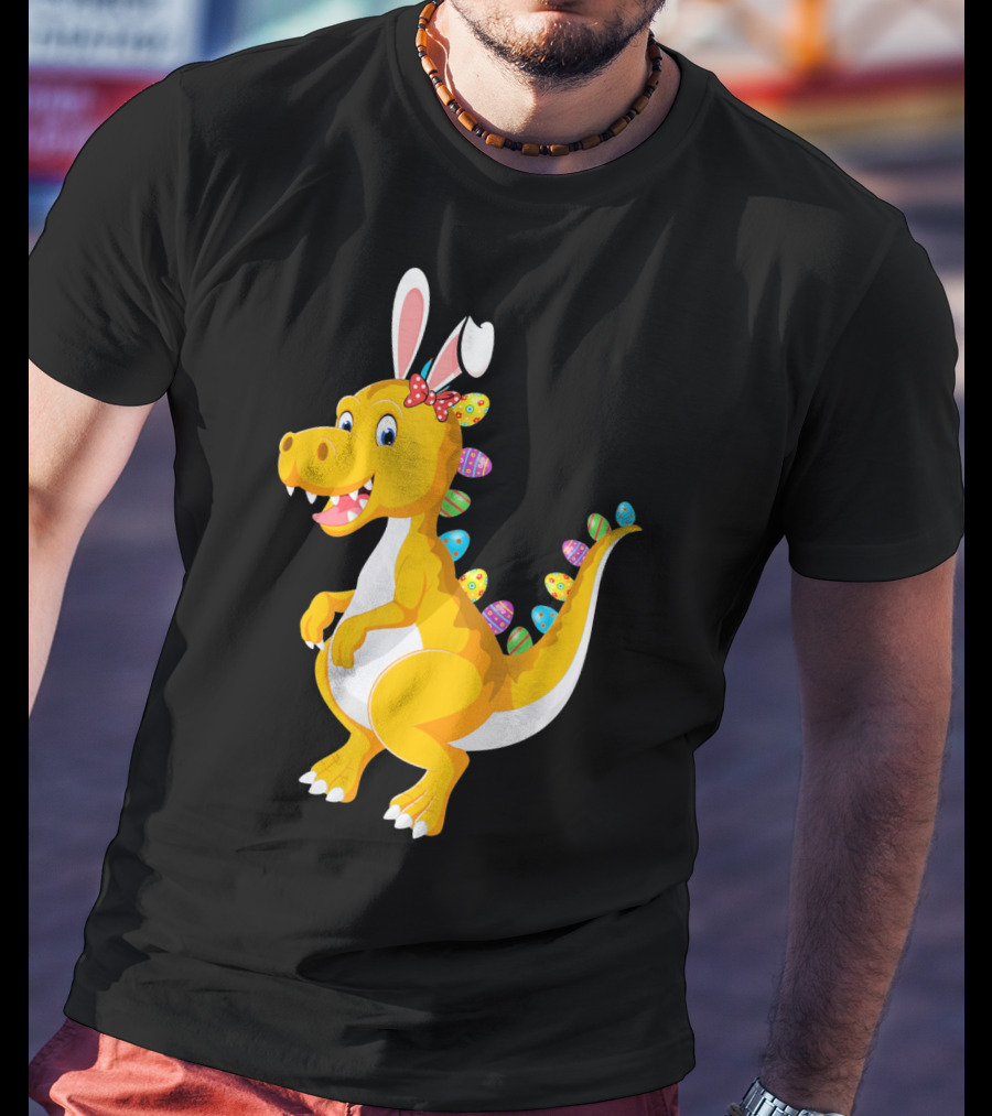 Dinosaur Rex With Bunny Ears And Easter Eggs T-Shirt