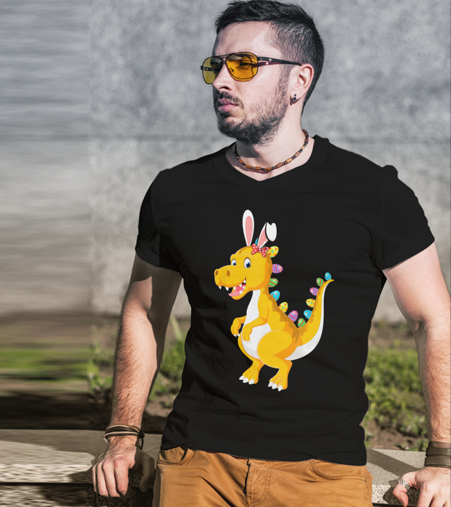 Dinosaur Rex With Bunny Ears And Easter Eggs T-Shirt