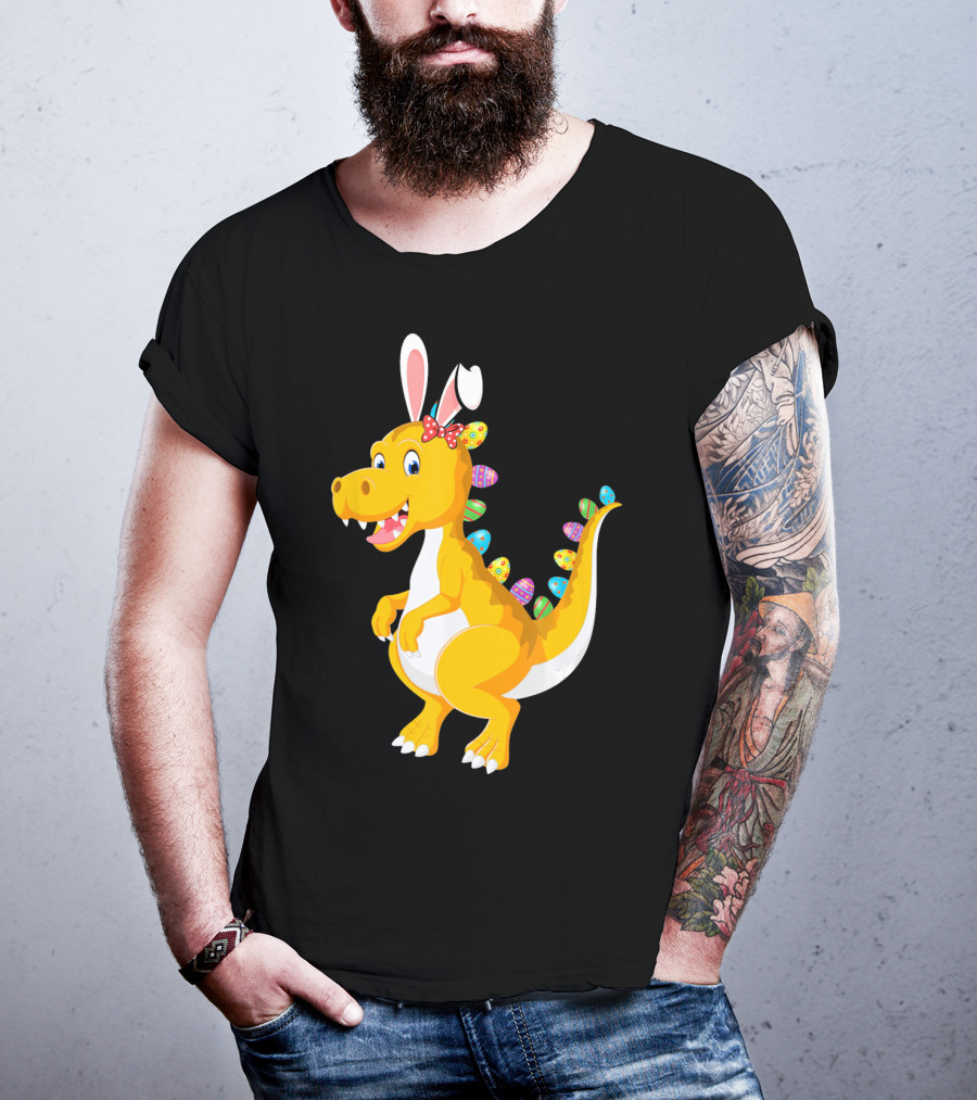 Dinosaur Rex With Bunny Ears And Easter Eggs T-Shirt