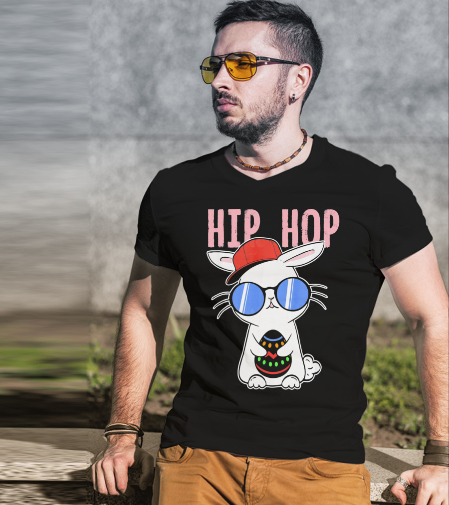Cool Hip Hop Easter Bunny With Eggs In Sunglasses And Cap T-Shirt