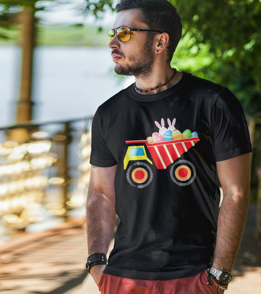 Dump Truck Carrying Easter Day Eggs With Bunny Ears T-Shirt