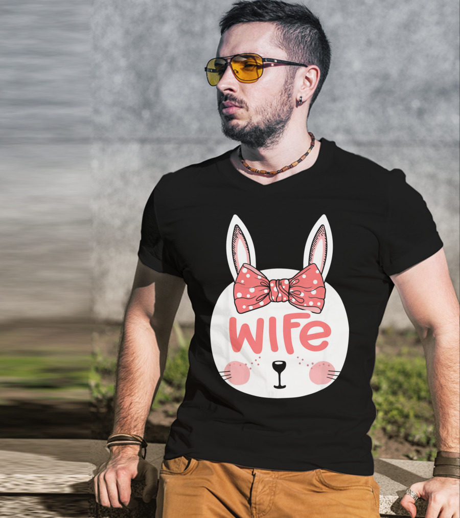 Easter Bunny Wife Pink Bow Ears Sunday T-Shirt