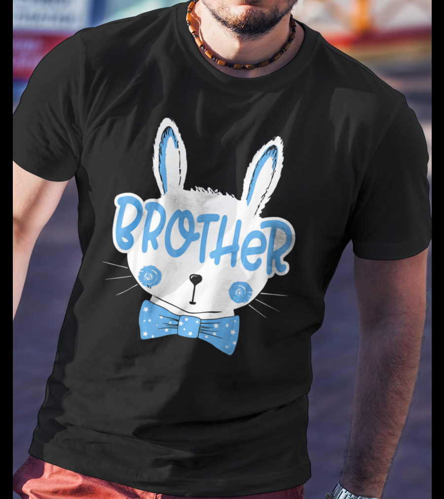 Brother Blue Easter Bunny Star Bowtie T-Shirt