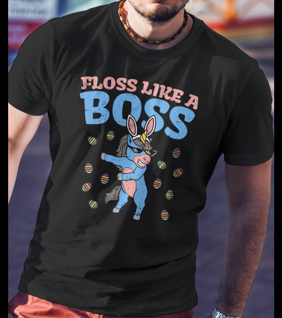 Floss Like A Boss Easter Unicorn Surrounded By Colorful Eggs T-Shirt