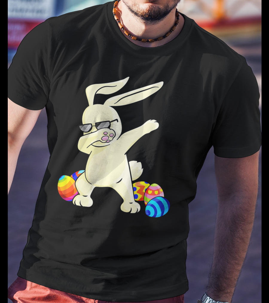 Dabbing Easter Bunny With Sunglasses And Colorful Eggs T-Shirt