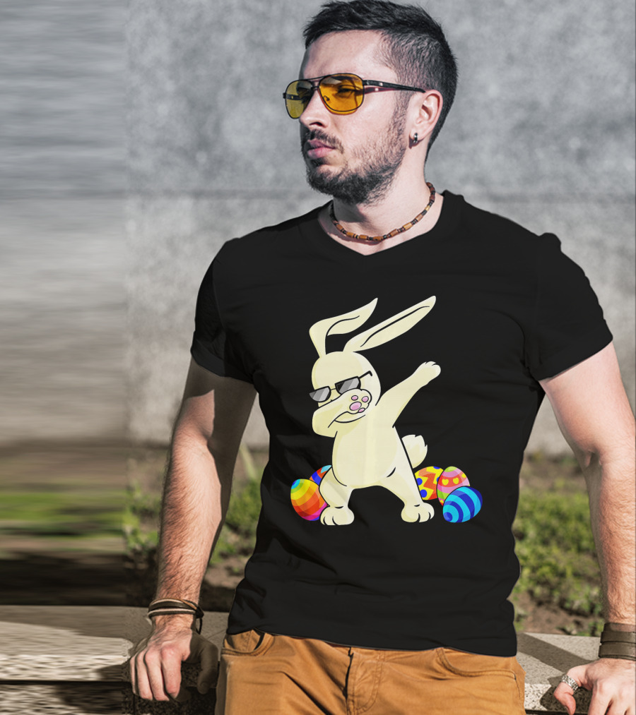 Dabbing Easter Bunny With Sunglasses And Colorful Eggs T-Shirt