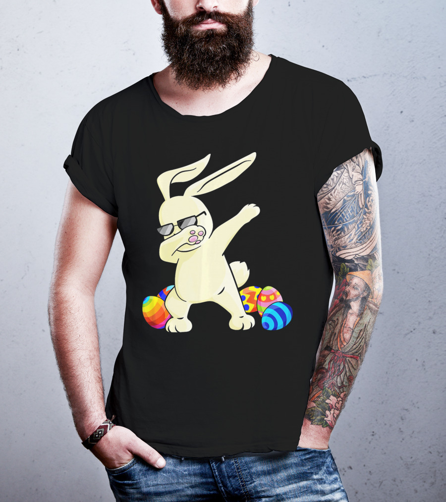 Dabbing Easter Bunny With Sunglasses And Colorful Eggs T-Shirt