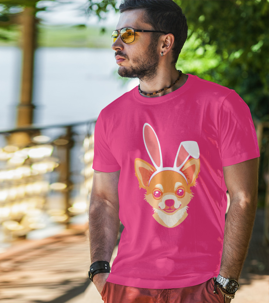 Easter Joy Chihuahua With Bunny Ears Cartoon T-Shirt