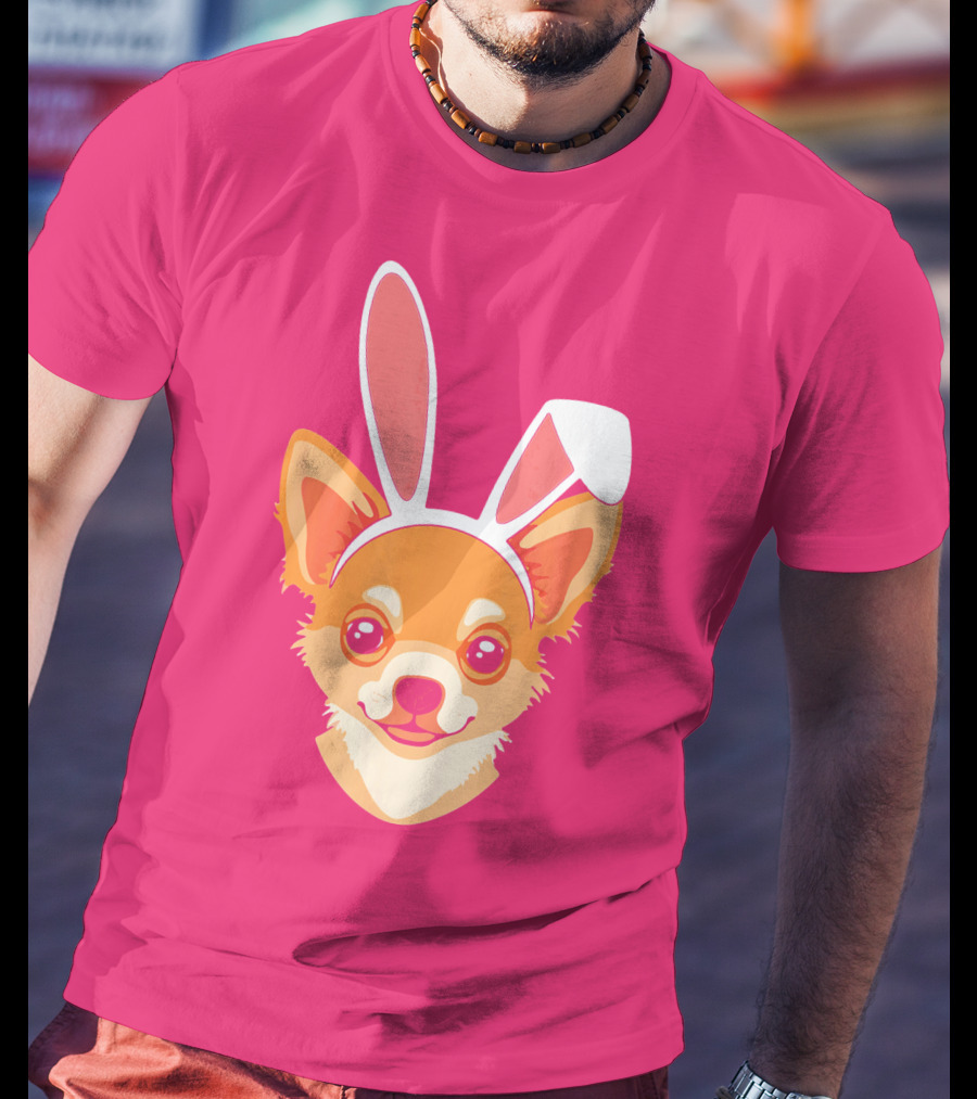 Easter Joy Chihuahua With Bunny Ears Cartoon T-Shirt