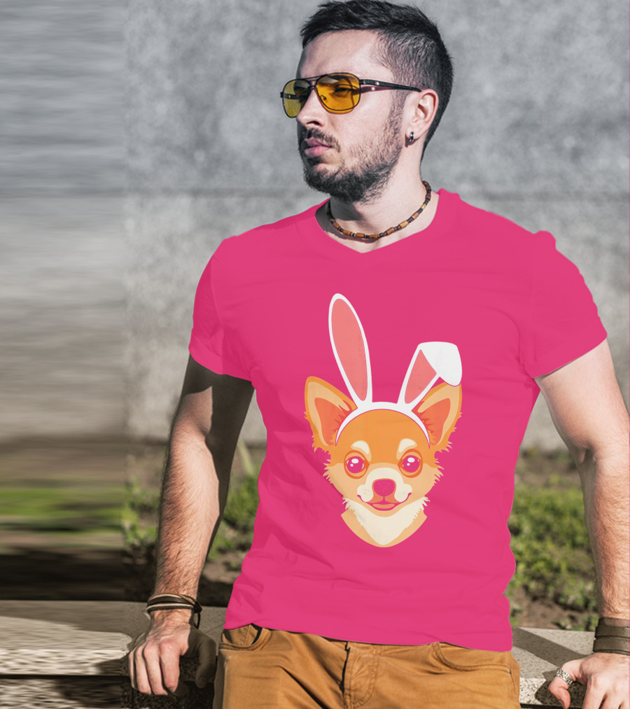 Easter Joy Chihuahua With Bunny Ears Cartoon T-Shirt