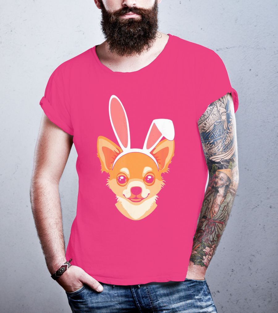 Easter Joy Chihuahua With Bunny Ears Cartoon T-Shirt