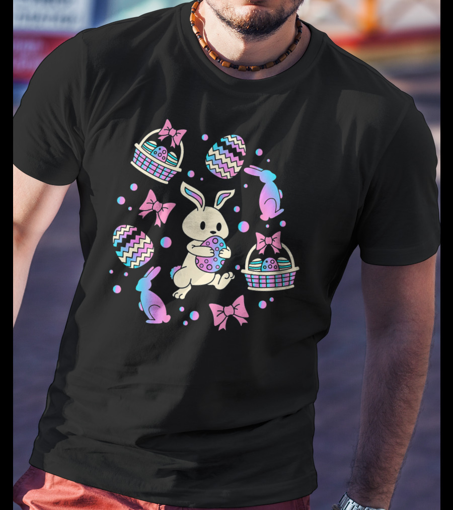 Easter Egg Hunting Bunny Rabbit Colorful Baskets And Bows T-Shirt