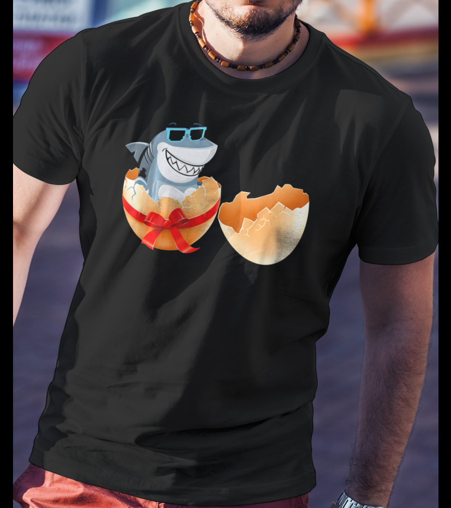 Easter Shark In Sunglasses Hatching From Decorative Egg T-Shirt