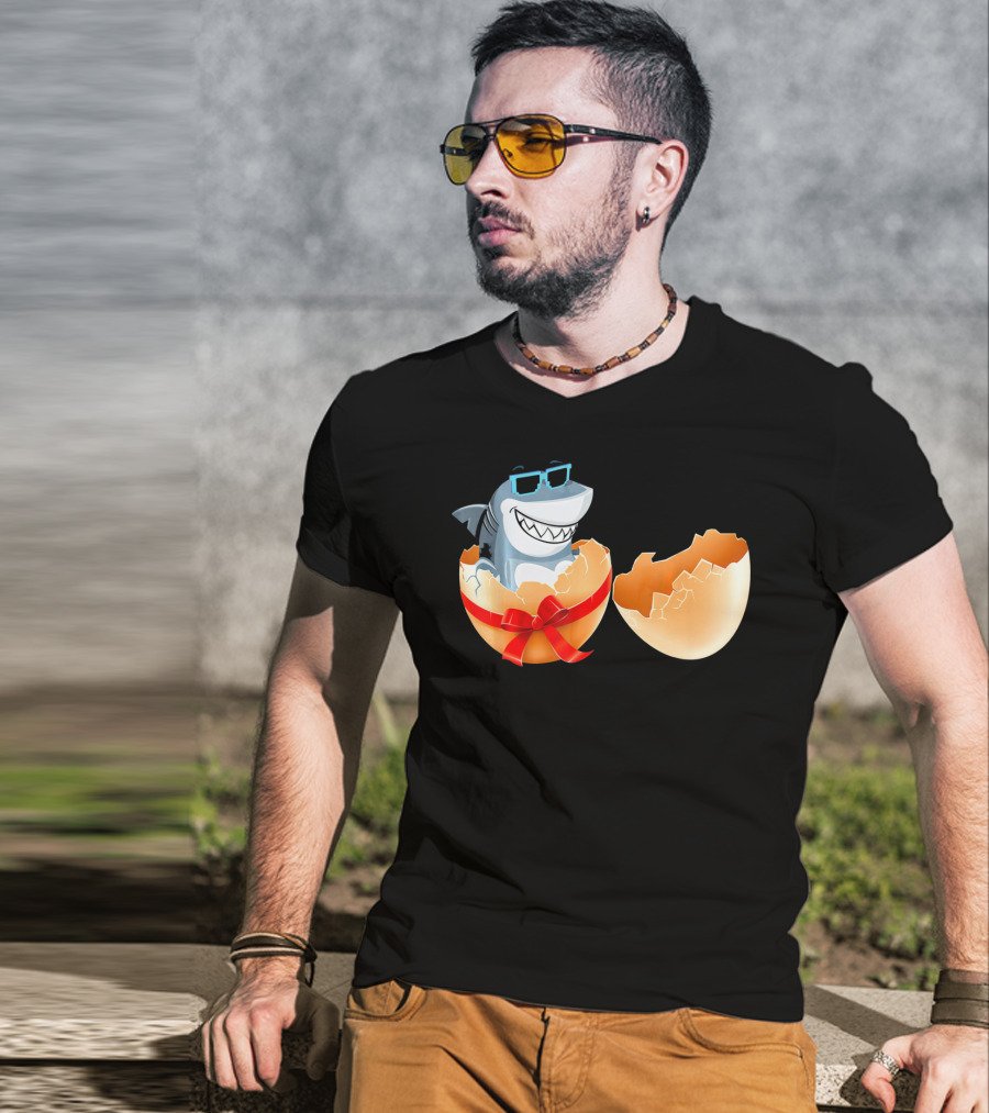 Easter Shark In Sunglasses Hatching From Decorative Egg T-Shirt