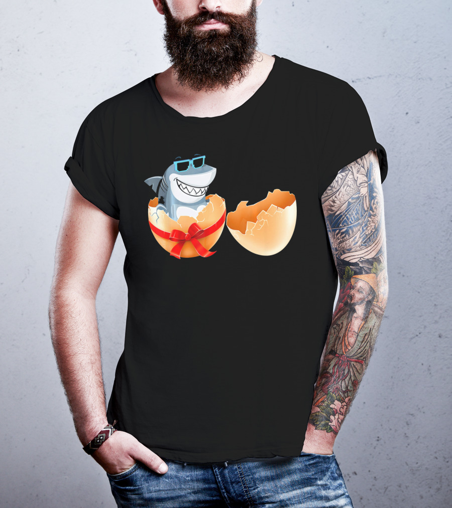 Easter Shark In Sunglasses Hatching From Decorative Egg T-Shirt
