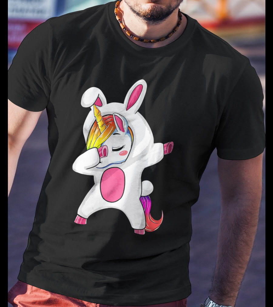 Girls Dabbing Easter Unicorn Rabbit T-Shirt