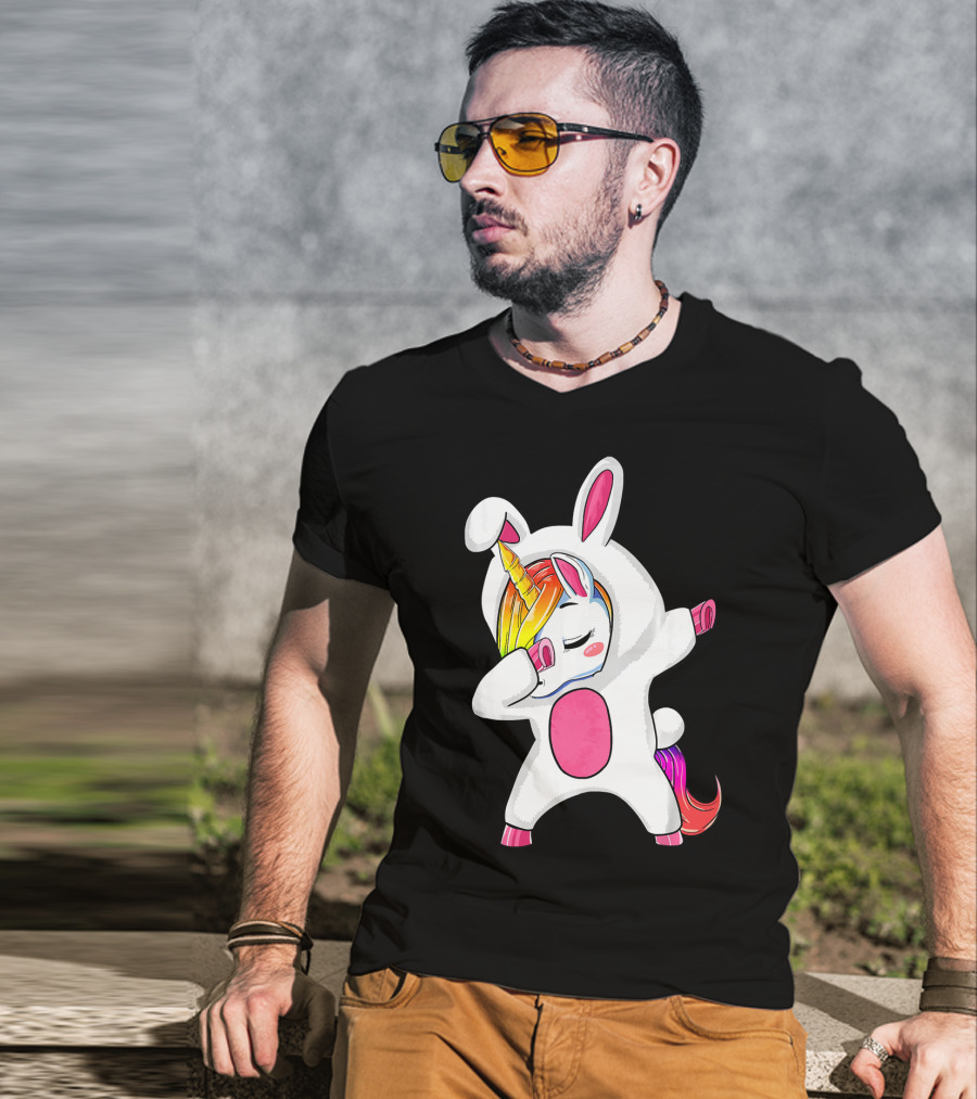 Girls Dabbing Easter Unicorn Rabbit T-Shirt