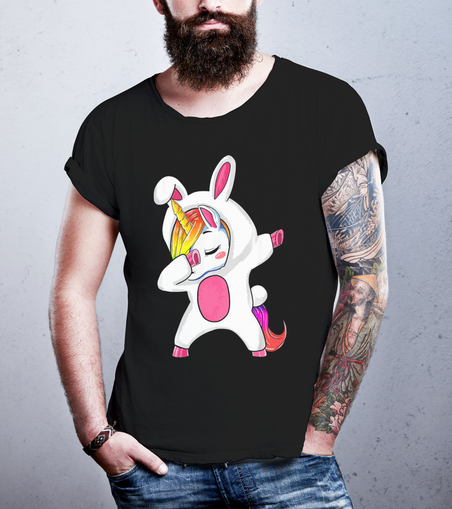 Girls Dabbing Easter Unicorn Rabbit T-Shirt