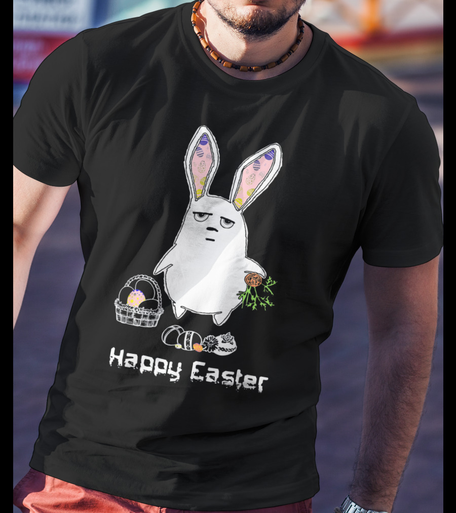 Gloomy Bunny With Easter Basket And Eggs Happy Easter T-Shirt