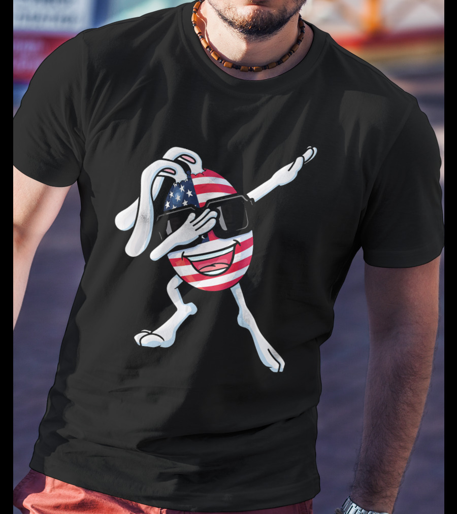 Funny Dabbing Easter Bunny American Flag Egg USA T-Shirt