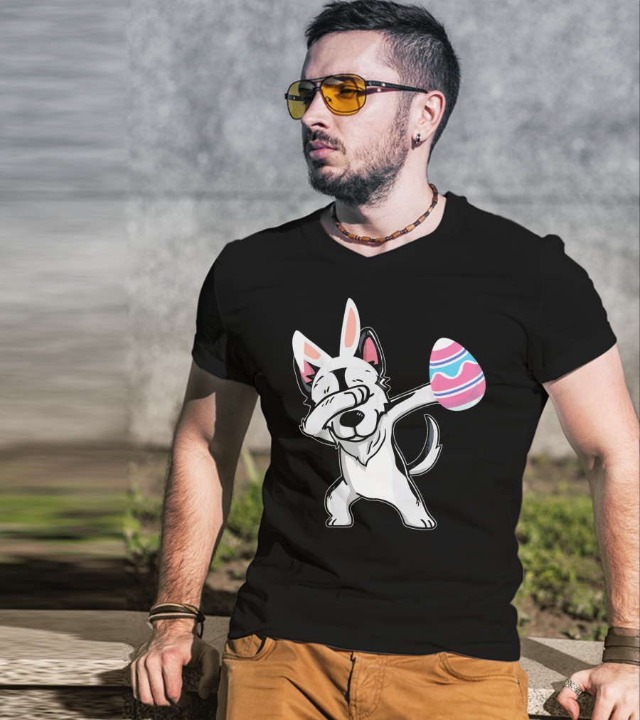 Easter Bunny Ears Dabbing Husky With Colorful Egg T-Shirt