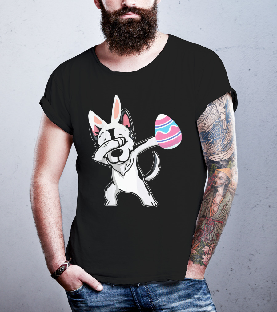 Easter Bunny Ears Dabbing Husky With Colorful Egg T-Shirt