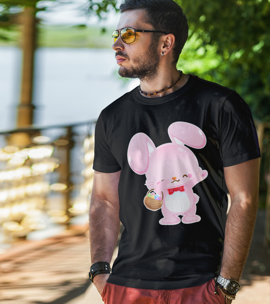 Dabbing Pink Easter Bunny With Egg Basket T-Shirt